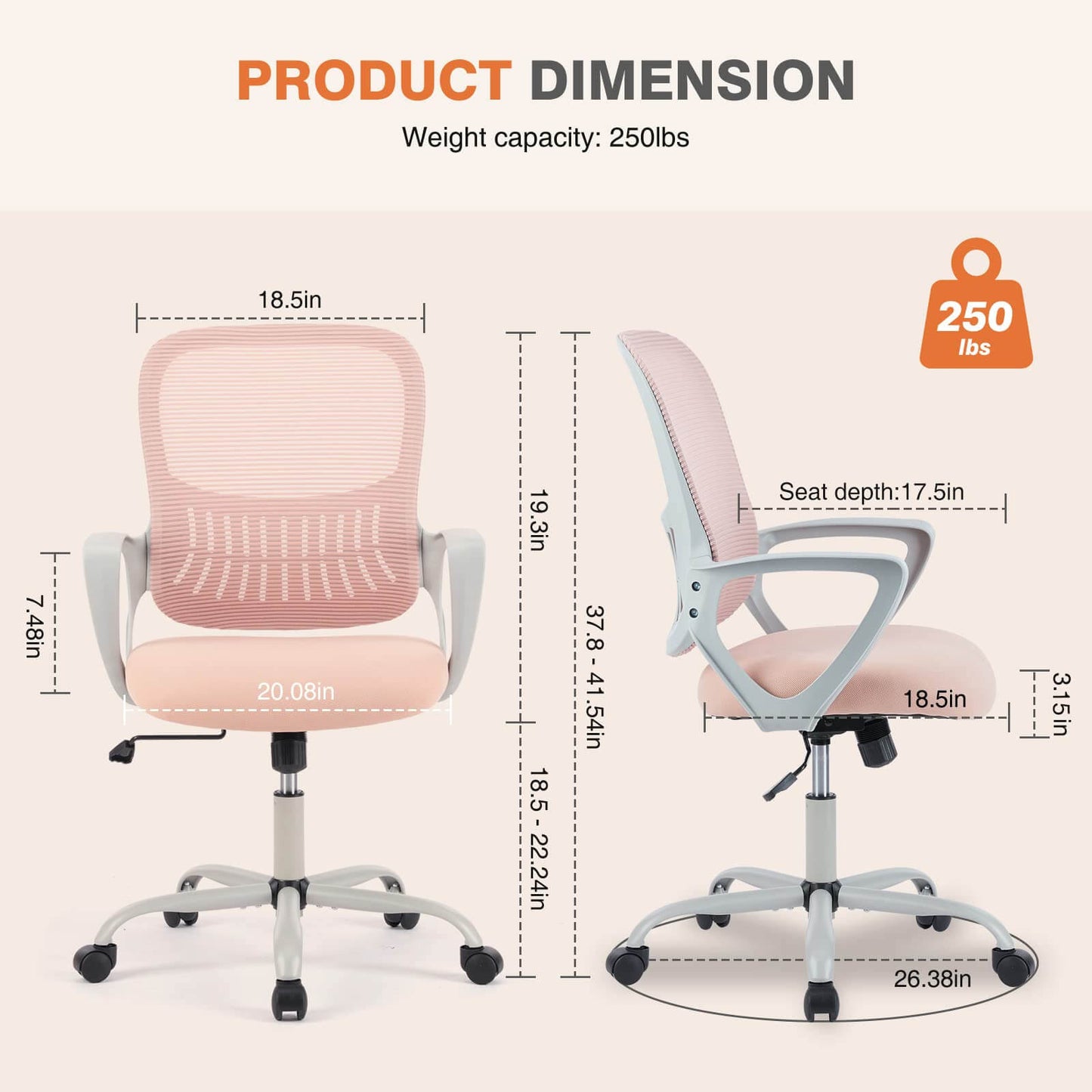Mid-Back Task Chair with Lumbar Support,Ergonomic Home Office Desk Chairs