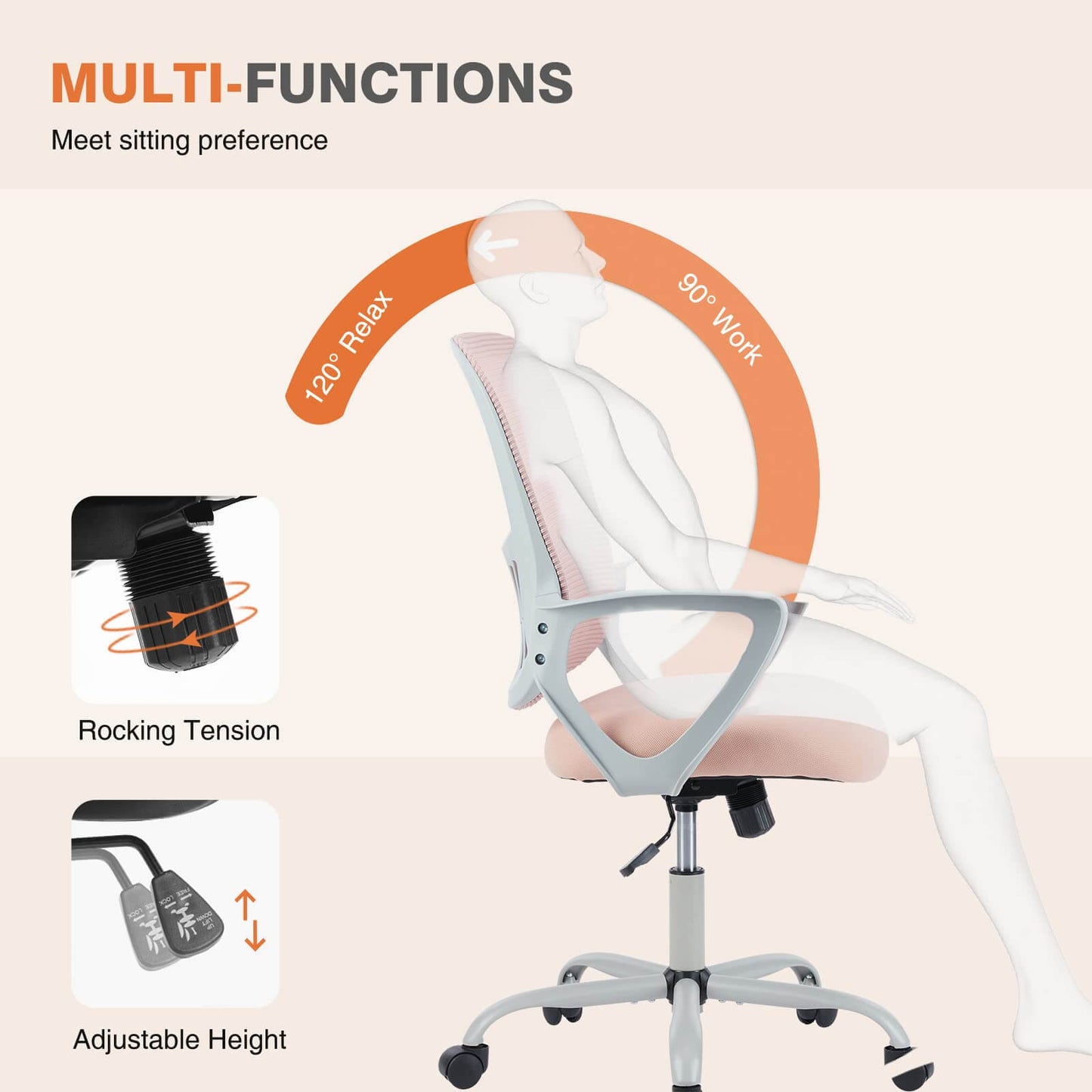 Mid-Back Task Chair with Lumbar Support,Ergonomic Home Office Desk Chairs