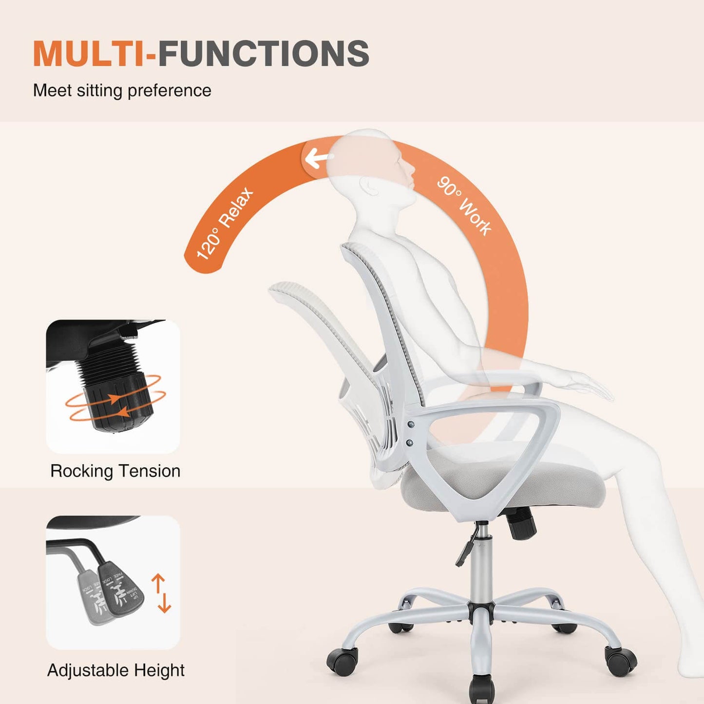 Mid-Back Task Chair with Lumbar Support,Ergonomic Home Office Desk Chairs