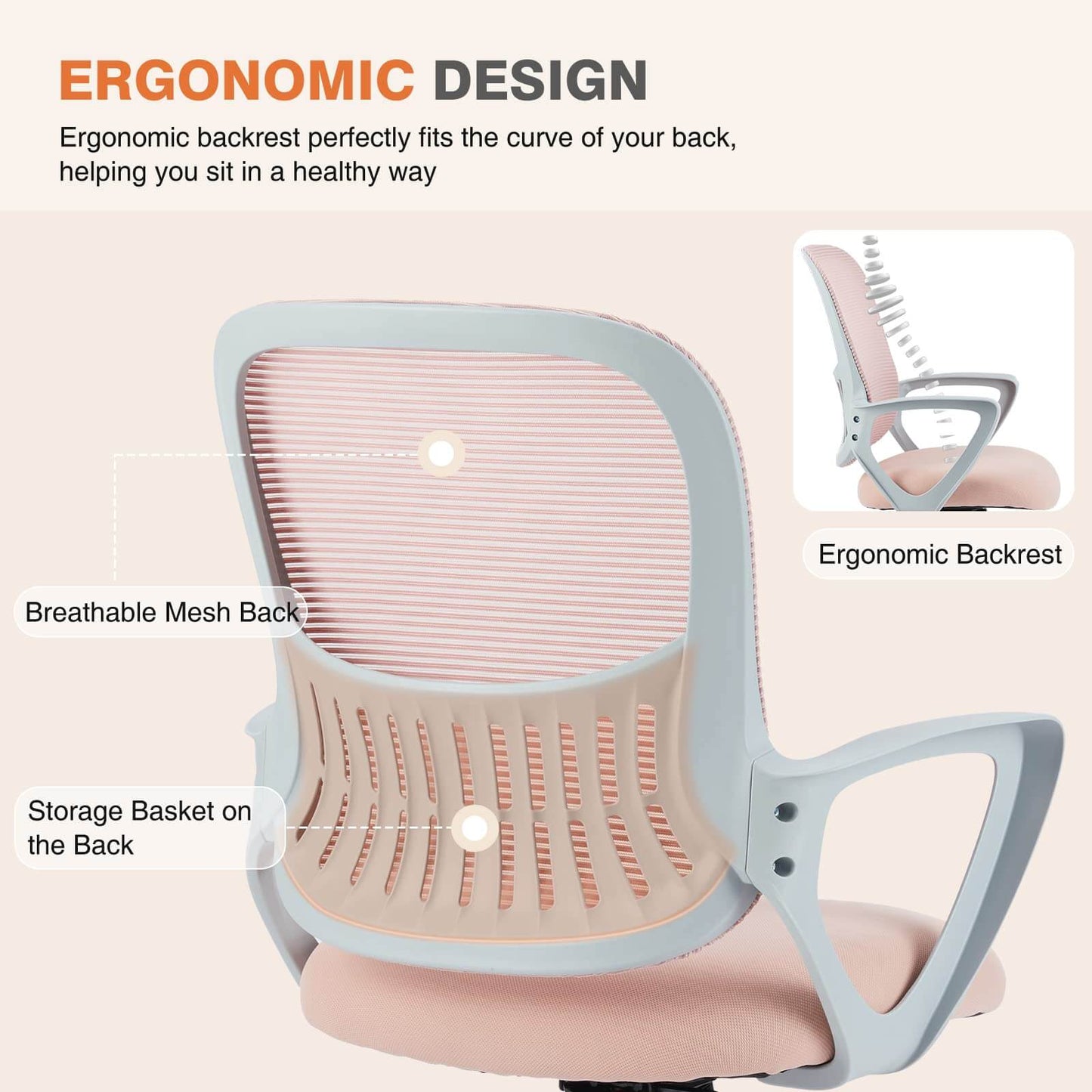 Mid-Back Task Chair with Lumbar Support,Ergonomic Home Office Desk Chairs