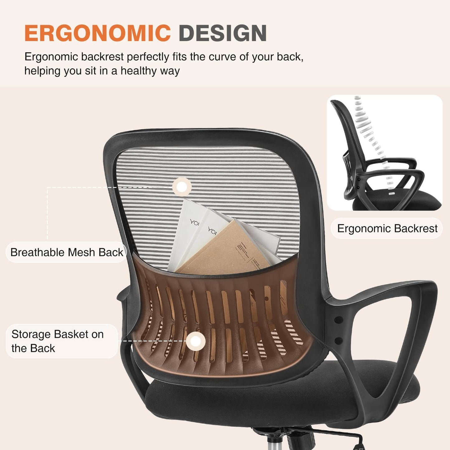 Mid-Back Task Chair with Lumbar Support,Ergonomic Home Office Desk Chairs