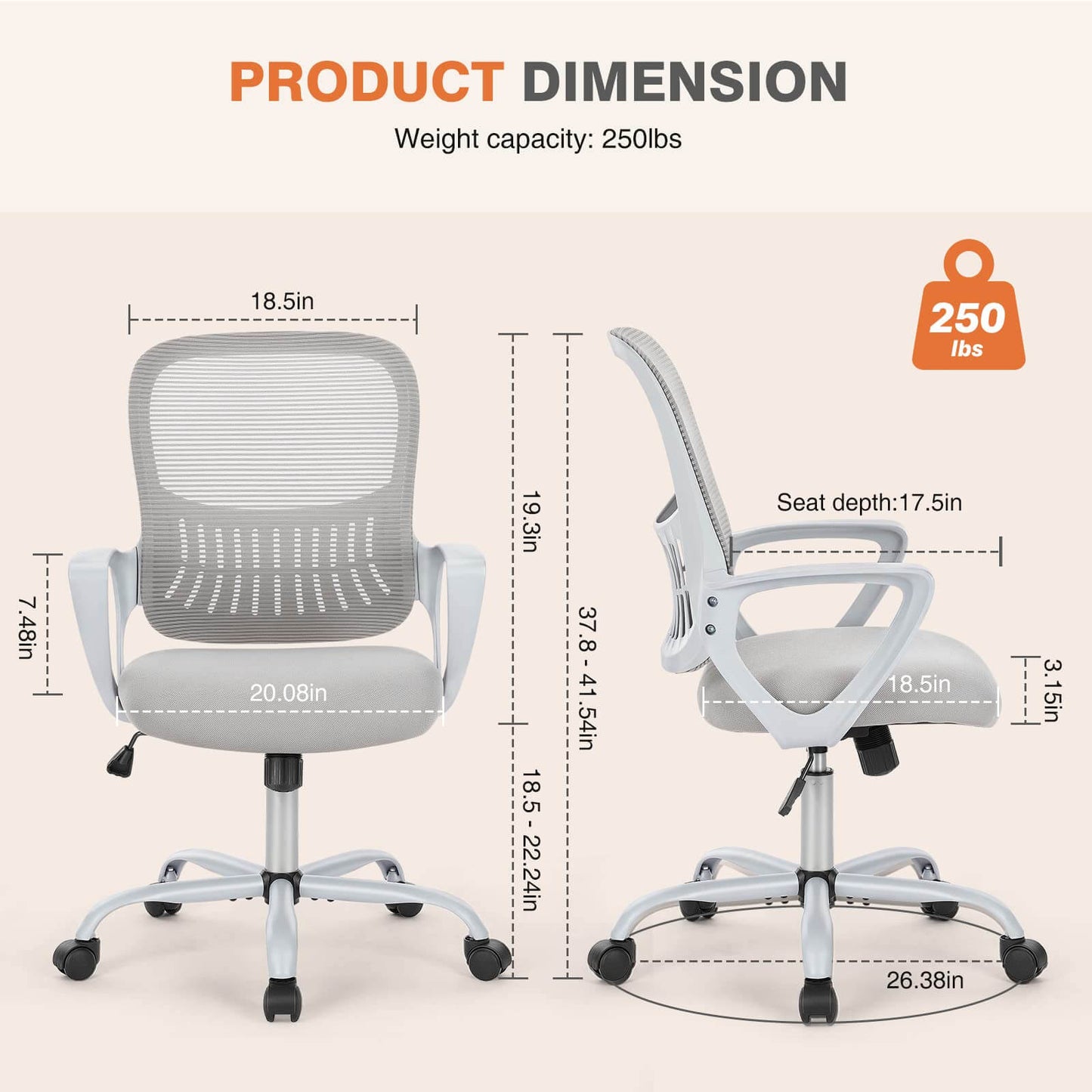 Mid-Back Task Chair with Lumbar Support,Ergonomic Home Office Desk Chairs