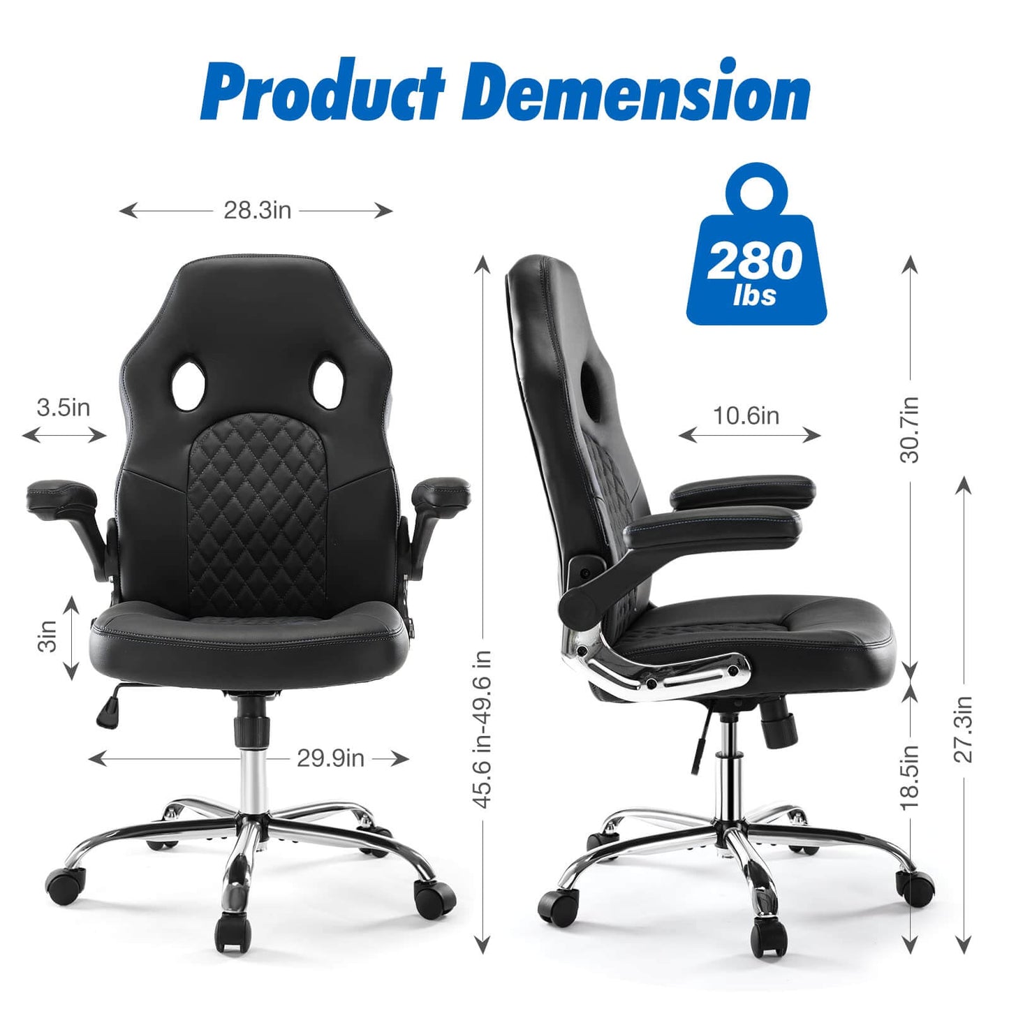 PU Leather Executive Ergonomic Mid Back Computer Chair with Flip-up Armrests