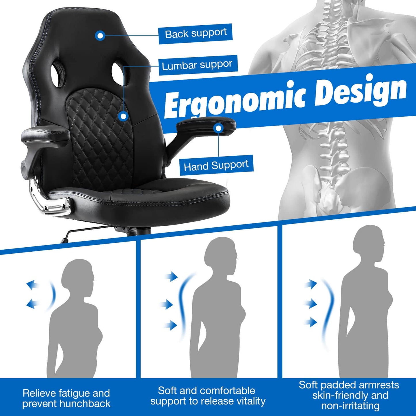 PU Leather Executive Ergonomic Mid Back Computer Chair with Flip-up Armrests