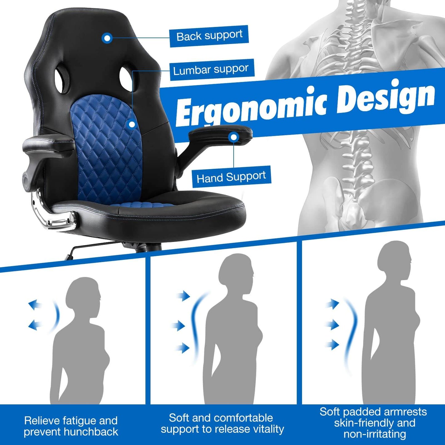 PU Leather Executive Ergonomic Mid Back Computer Chair with Flip-up Armrests