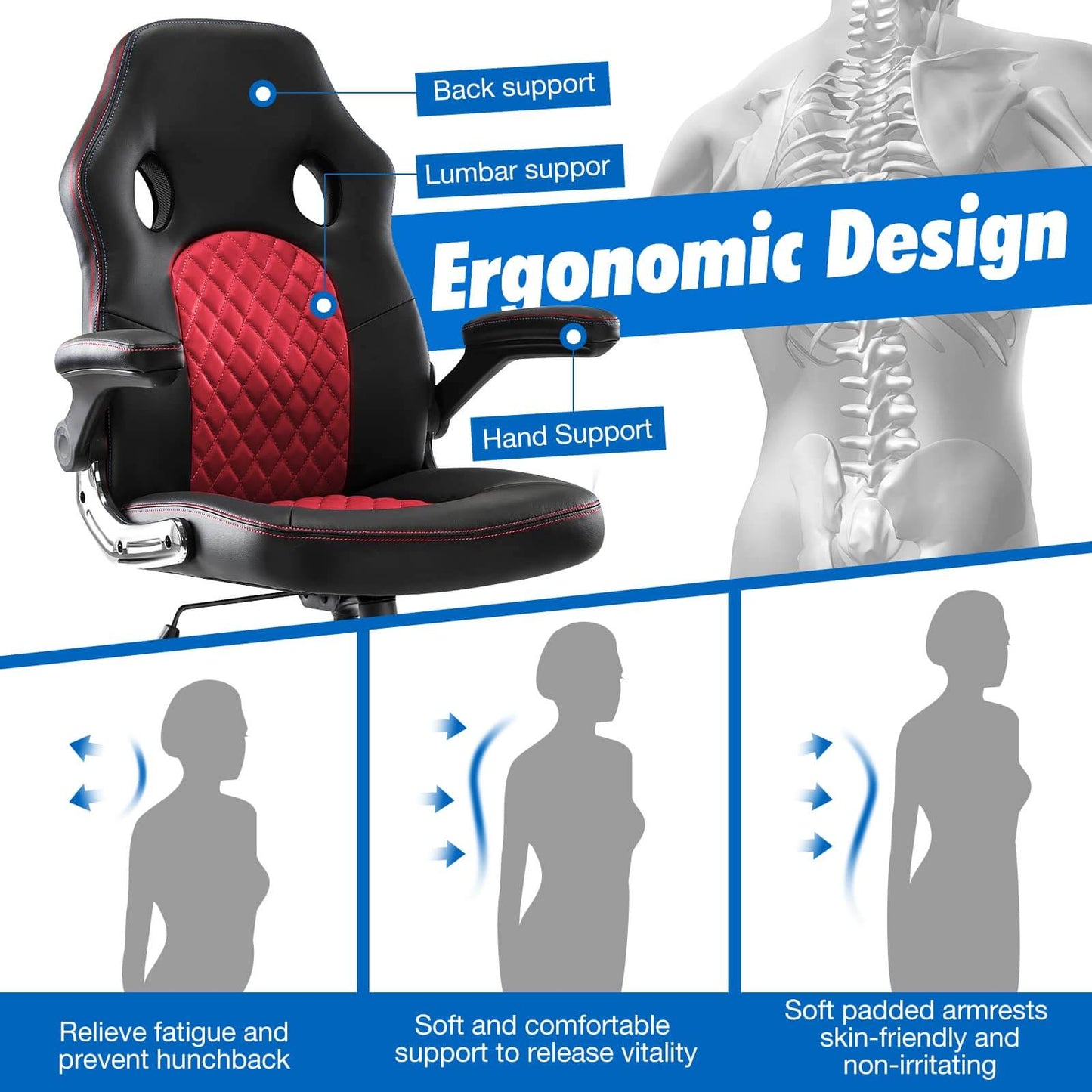 PU Leather Executive Ergonomic Mid Back Computer Chair with Flip-up Armrests