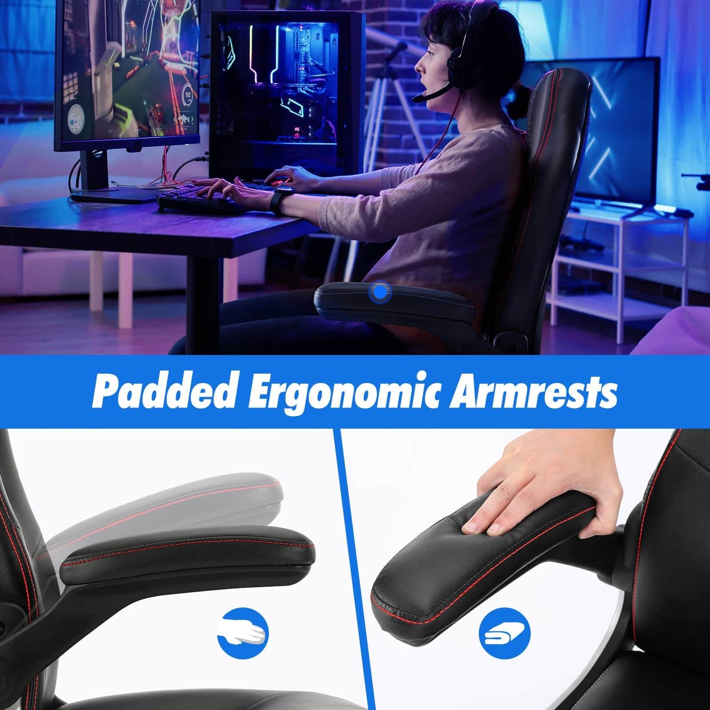 PU Leather Executive Ergonomic Mid Back Computer Chair with Flip-up Armrests
