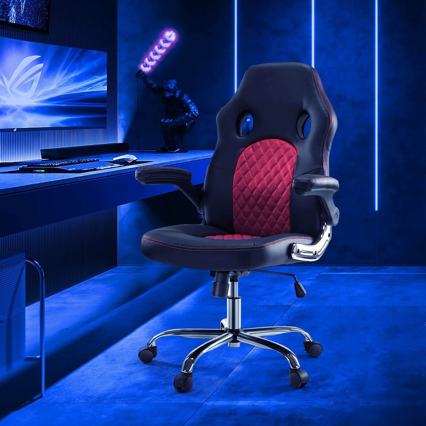 PU Leather Executive Ergonomic Mid Back Computer Chair with Flip-up Armrests