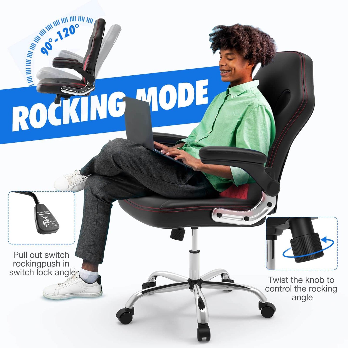 PU Leather Executive Ergonomic Mid Back Computer Chair with Flip-up Armrests