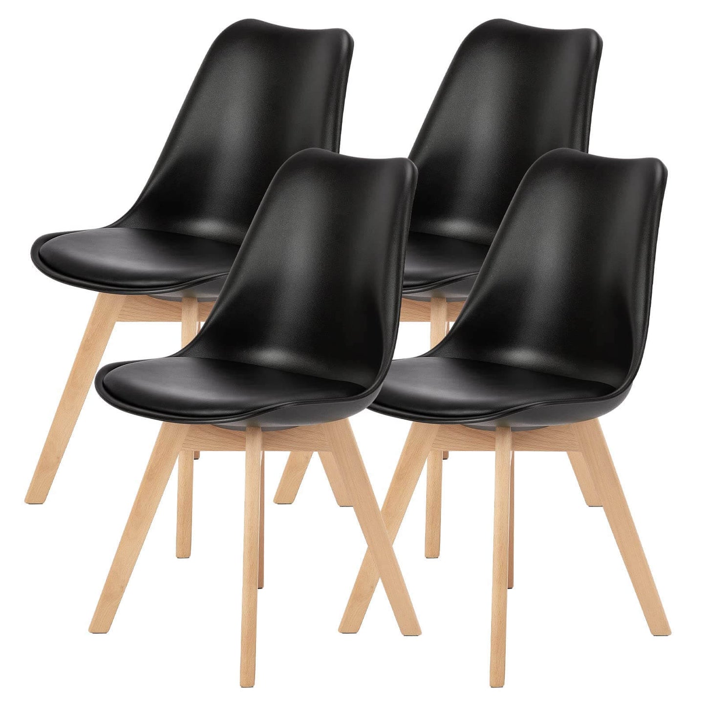PU Leather Upholstered Dining Chairs with Wood Legs, Set of 4 for Kitchen, Dining, Living Room