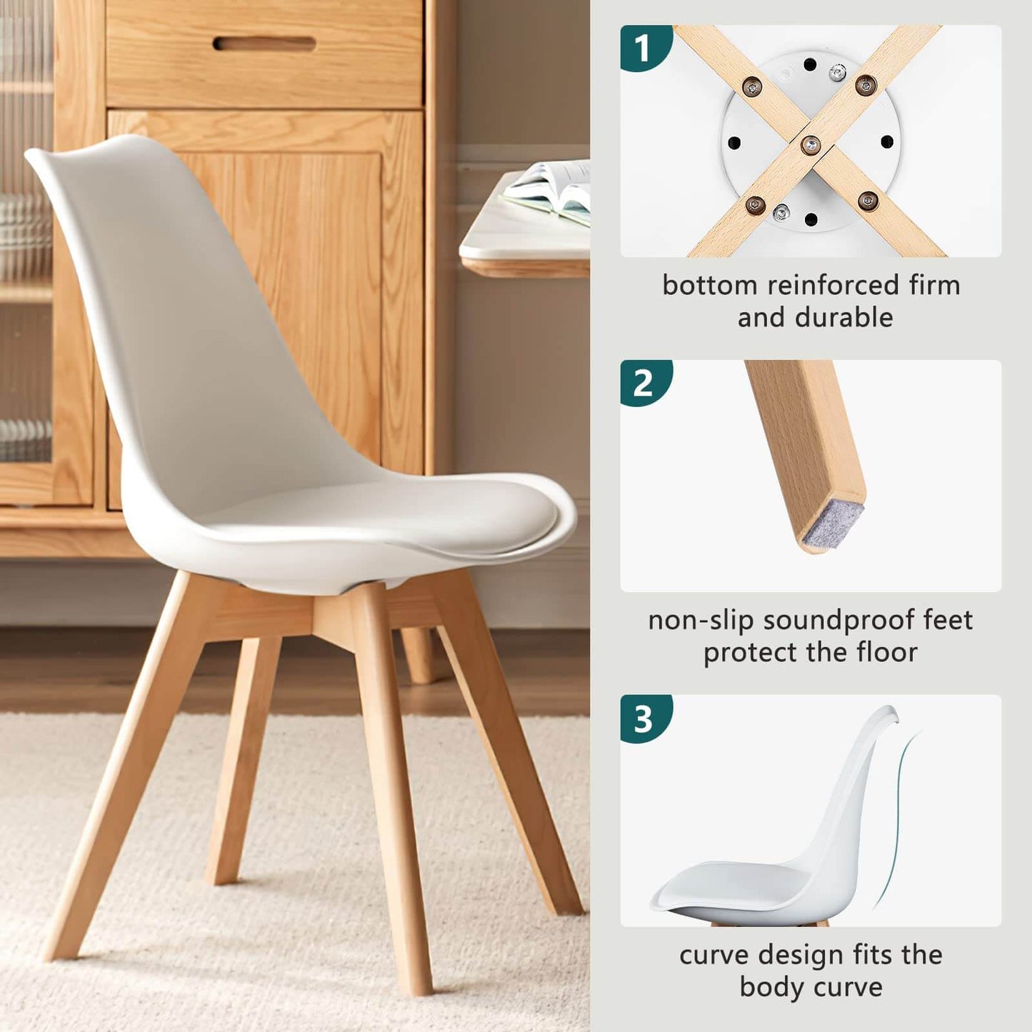 PU Leather Upholstered Dining Chairs with Wood Legs, Set of 4 for Kitchen, Dining, Living Room