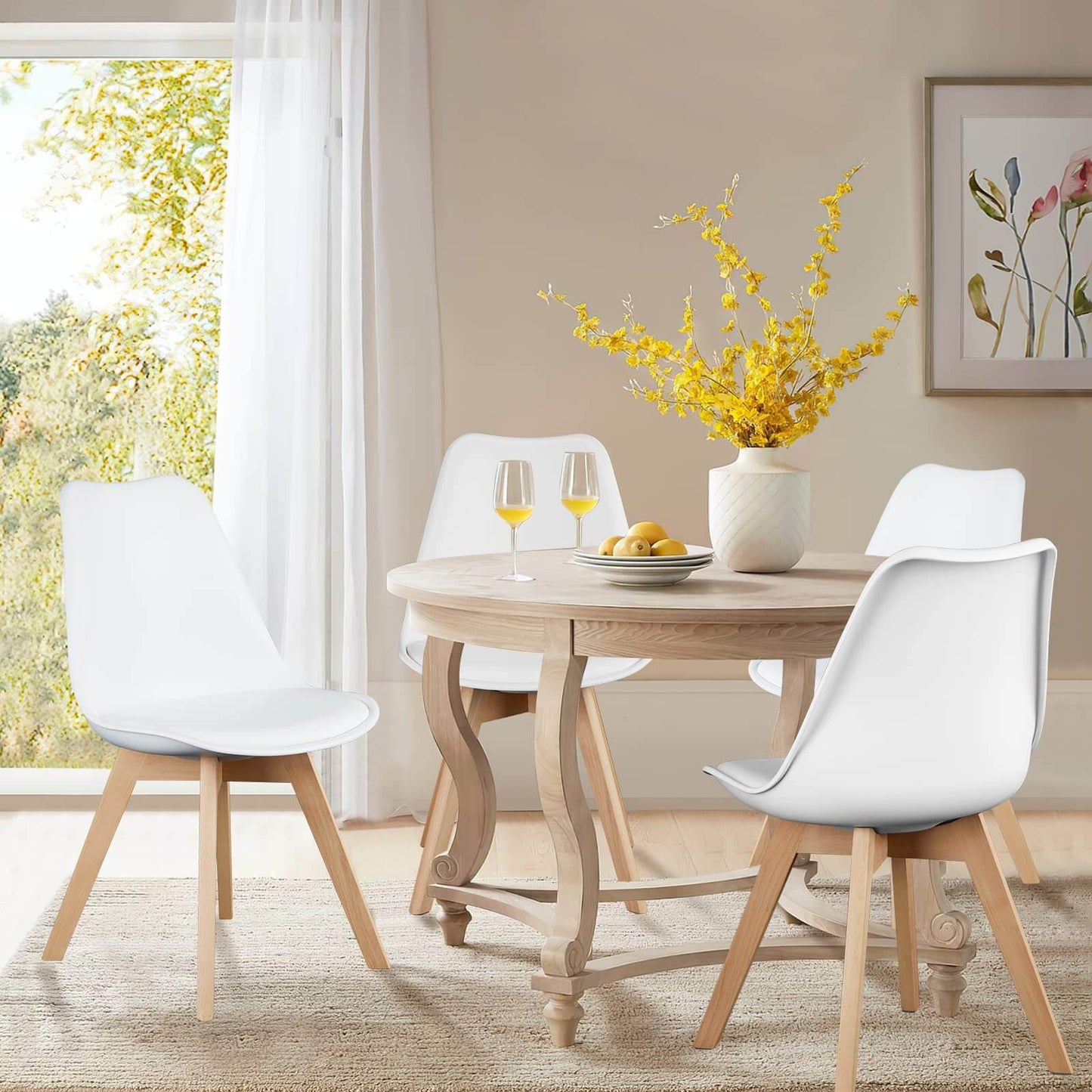 PU Leather Upholstered Dining Chairs with Wood Legs, Set of 4 for Kitchen, Dining, Living Room