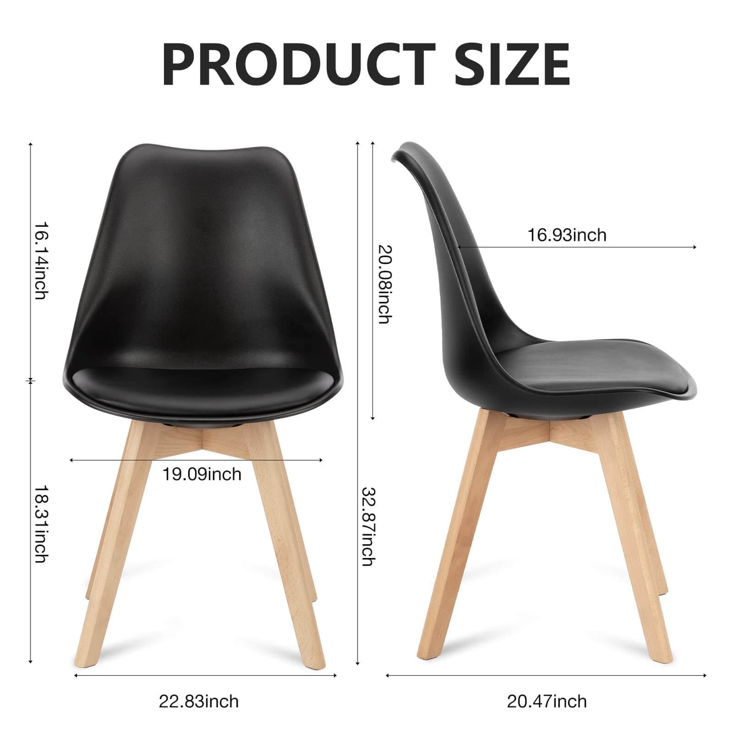 PU Leather Upholstered Dining Chairs with Wood Legs, Set of 4 for Kitchen, Dining, Living Room