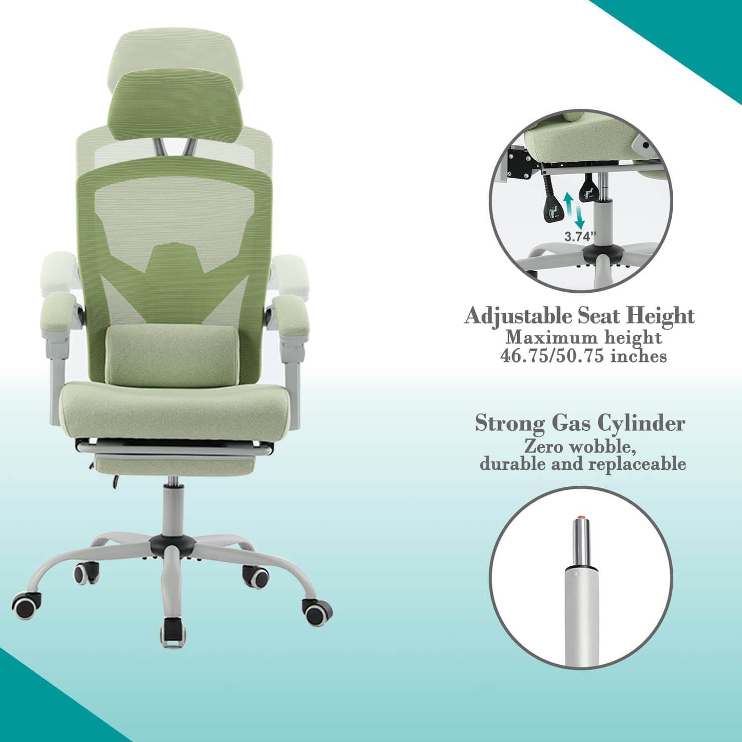 Retractable Footrest Ergonomic Swivel Office Chair with Lumbar Support Pillow and Padded Armrests