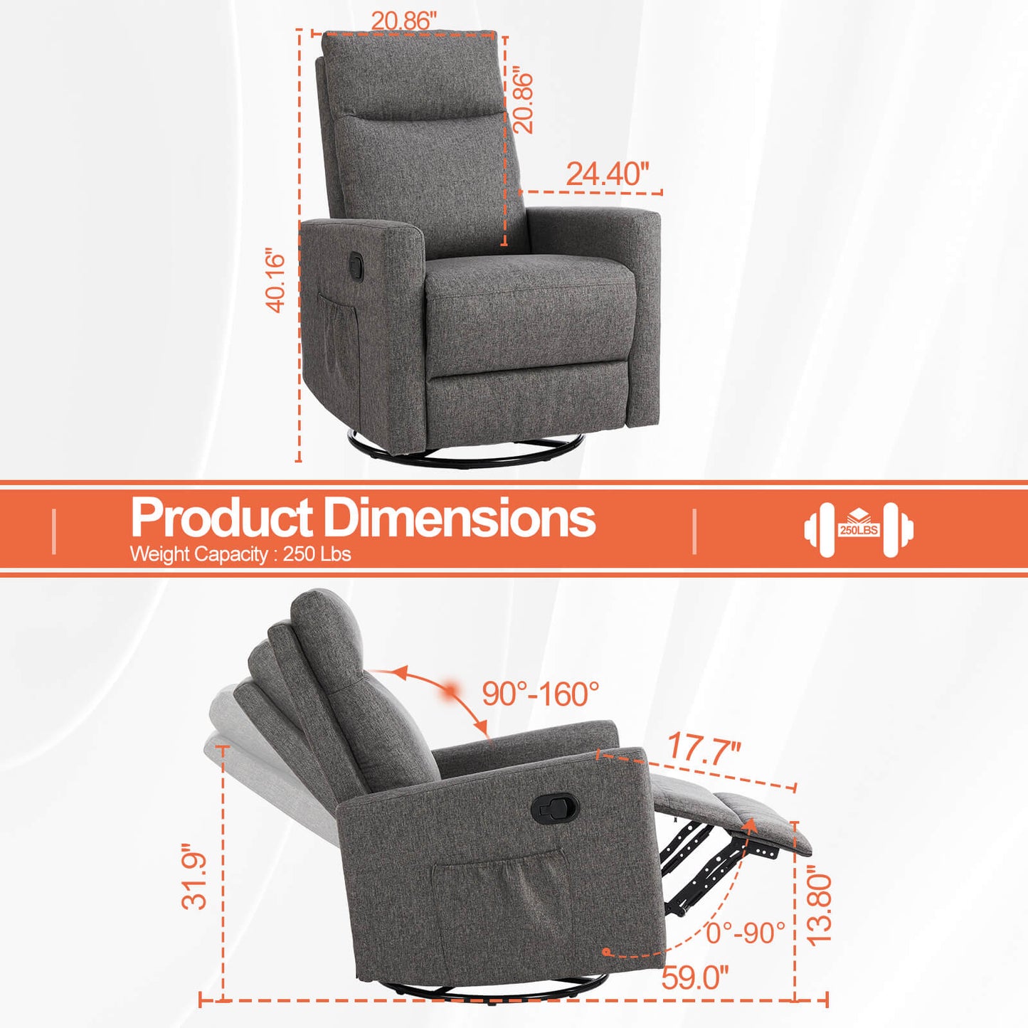 Rocking Chair Nursery, Swivel Rocker Recliner Chair, Nursery Rocking Chairs, Manual Upholstered Seating Recliner