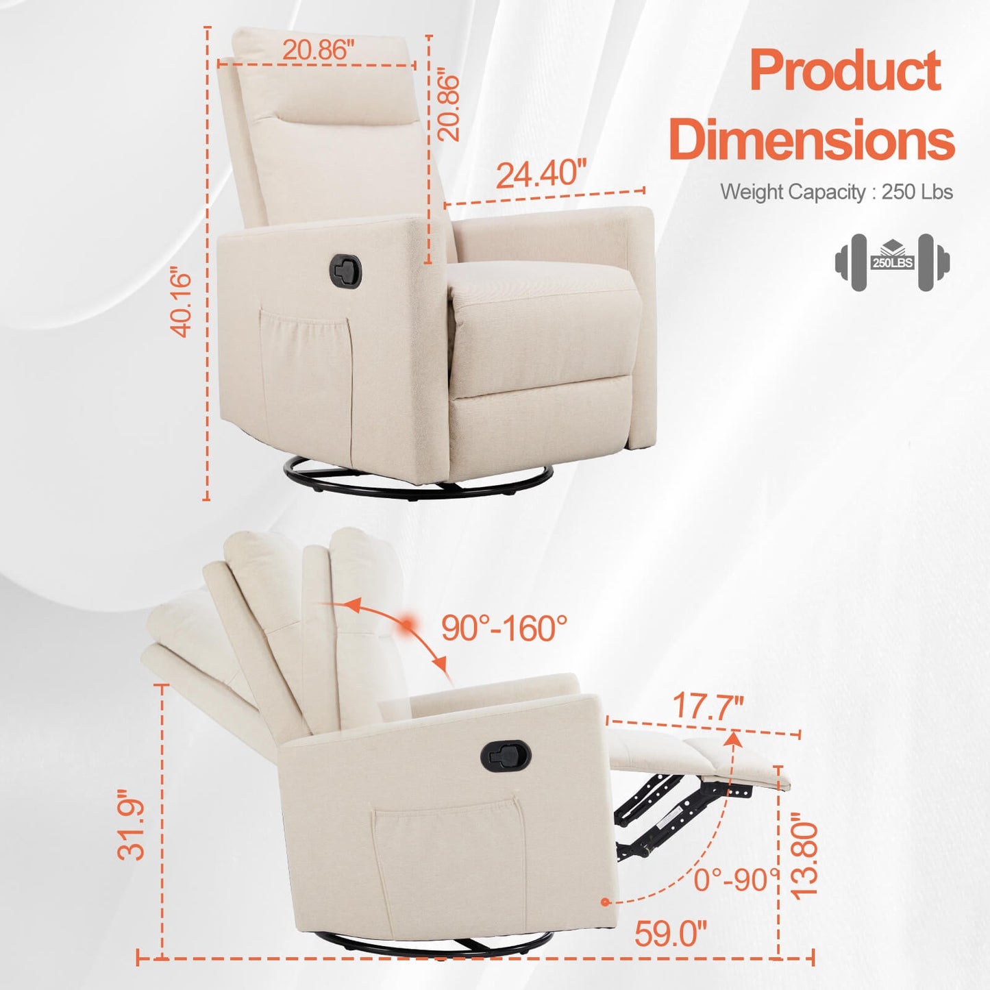 Rocking Chair Nursery, Swivel Rocker Recliner Chair, Nursery Rocking Chairs, Manual Upholstered Seating Recliner