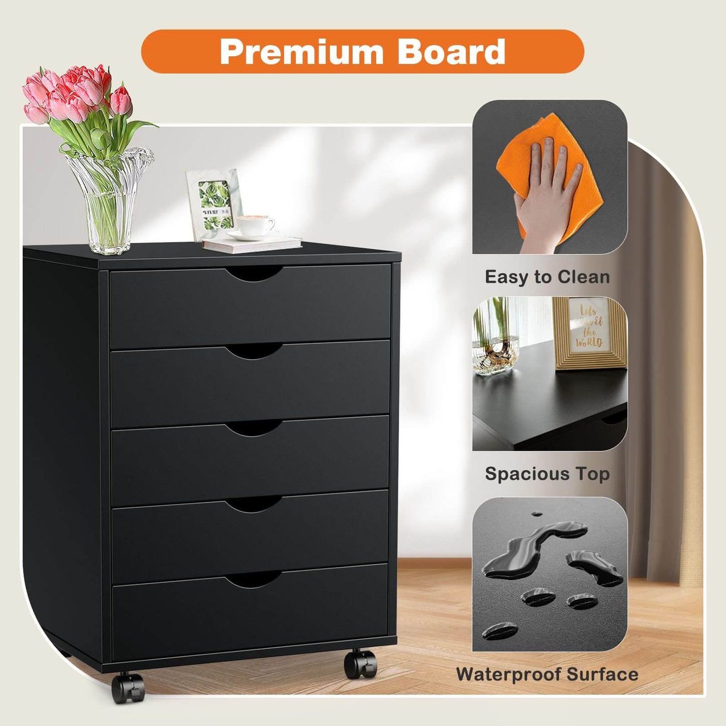 Storage Cabinet Dressers with Wheels Mobile Organizer Drawers for Office, Bedroom, Home