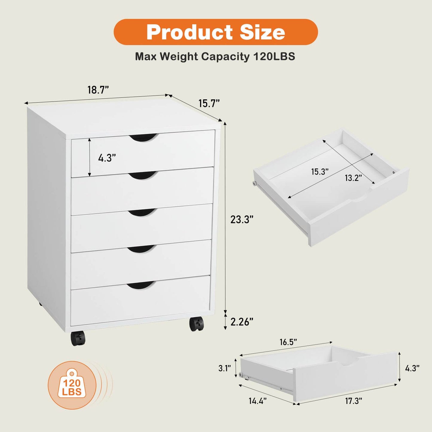 Storage Cabinet Dressers with Wheels Mobile Organizer Drawers for Office, Bedroom, Home