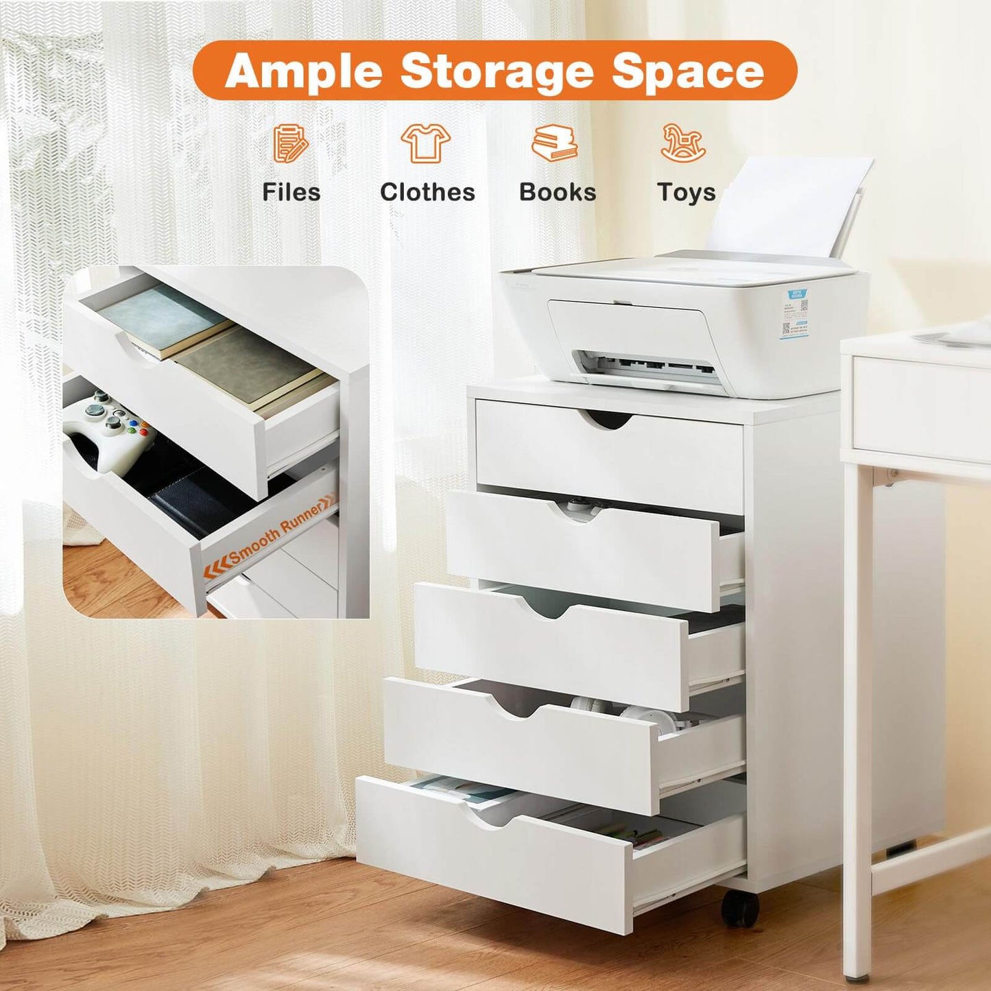 Storage Cabinet Dressers with Wheels Mobile Organizer Drawers for Office, Bedroom, Home