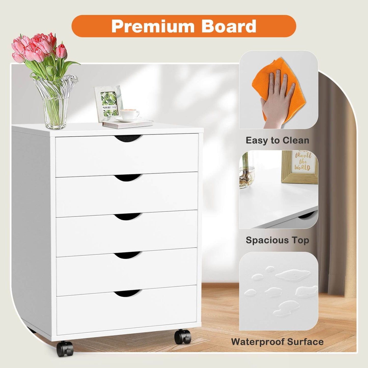 Storage Cabinet Dressers with Wheels Mobile Organizer Drawers for Office, Bedroom, Home