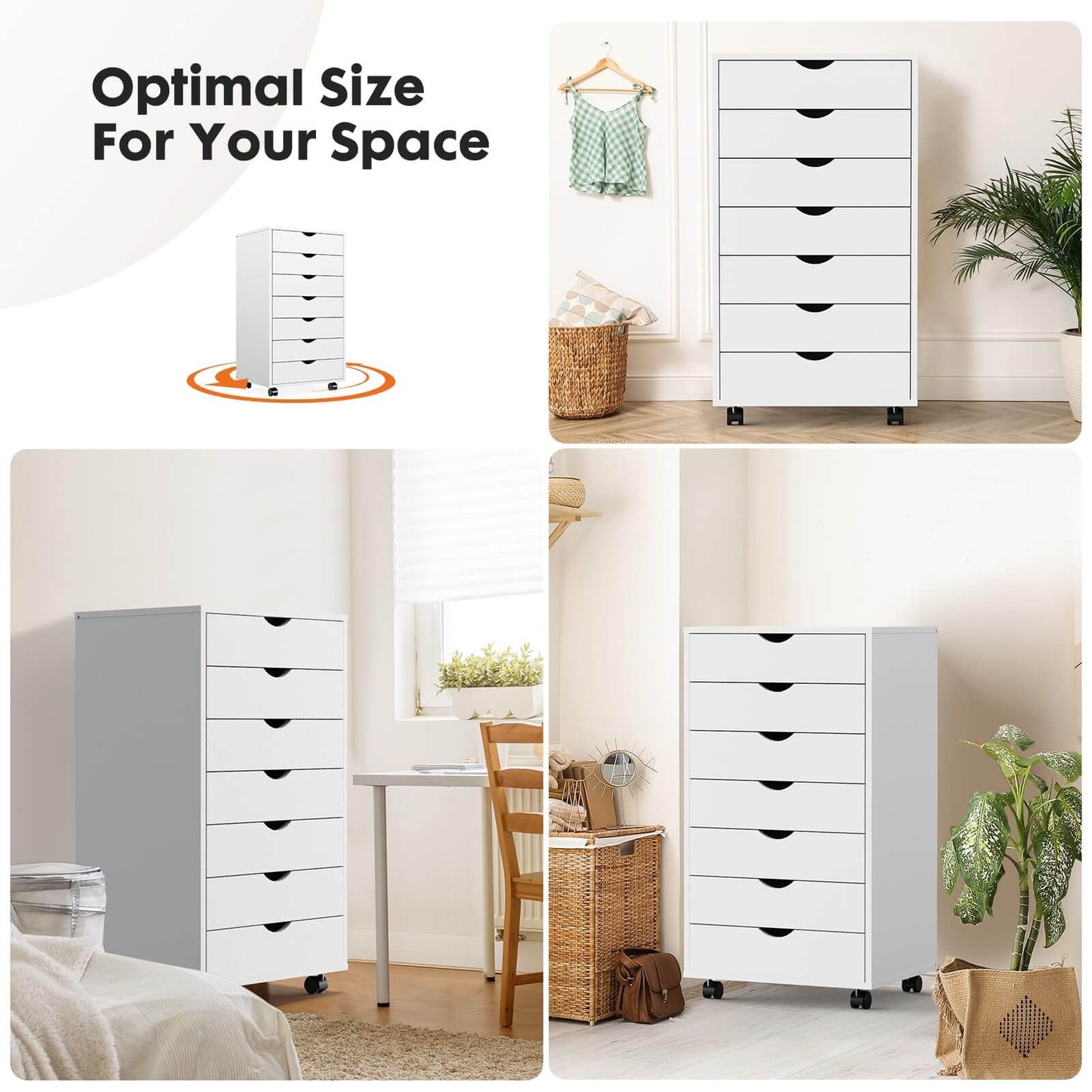Storage Cabinet Dressers with Wheels Mobile Organizer Drawers for Office, Bedroom, Home