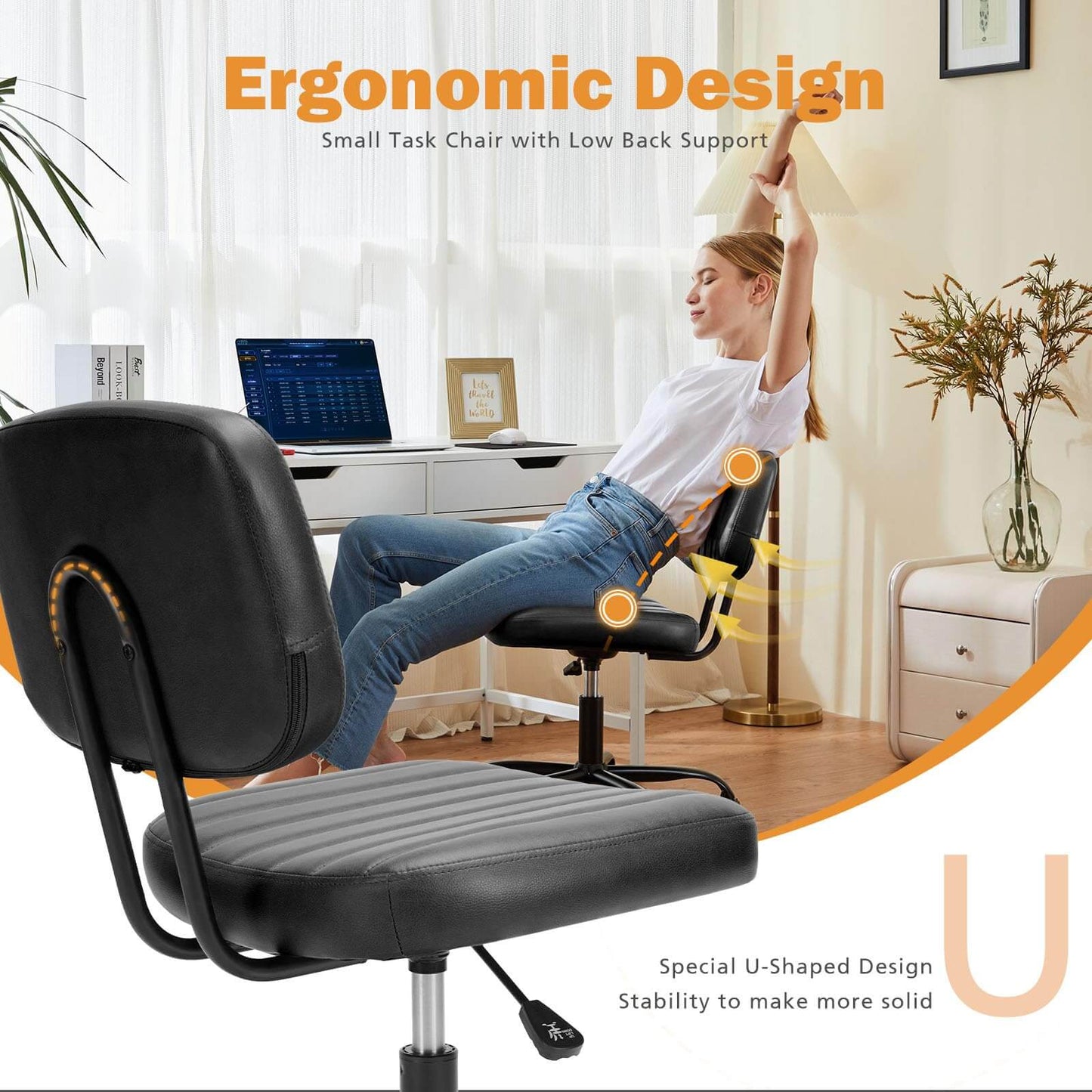 Adjustable Height 360° Rolling Swivel Computer Task Chair without Arm
