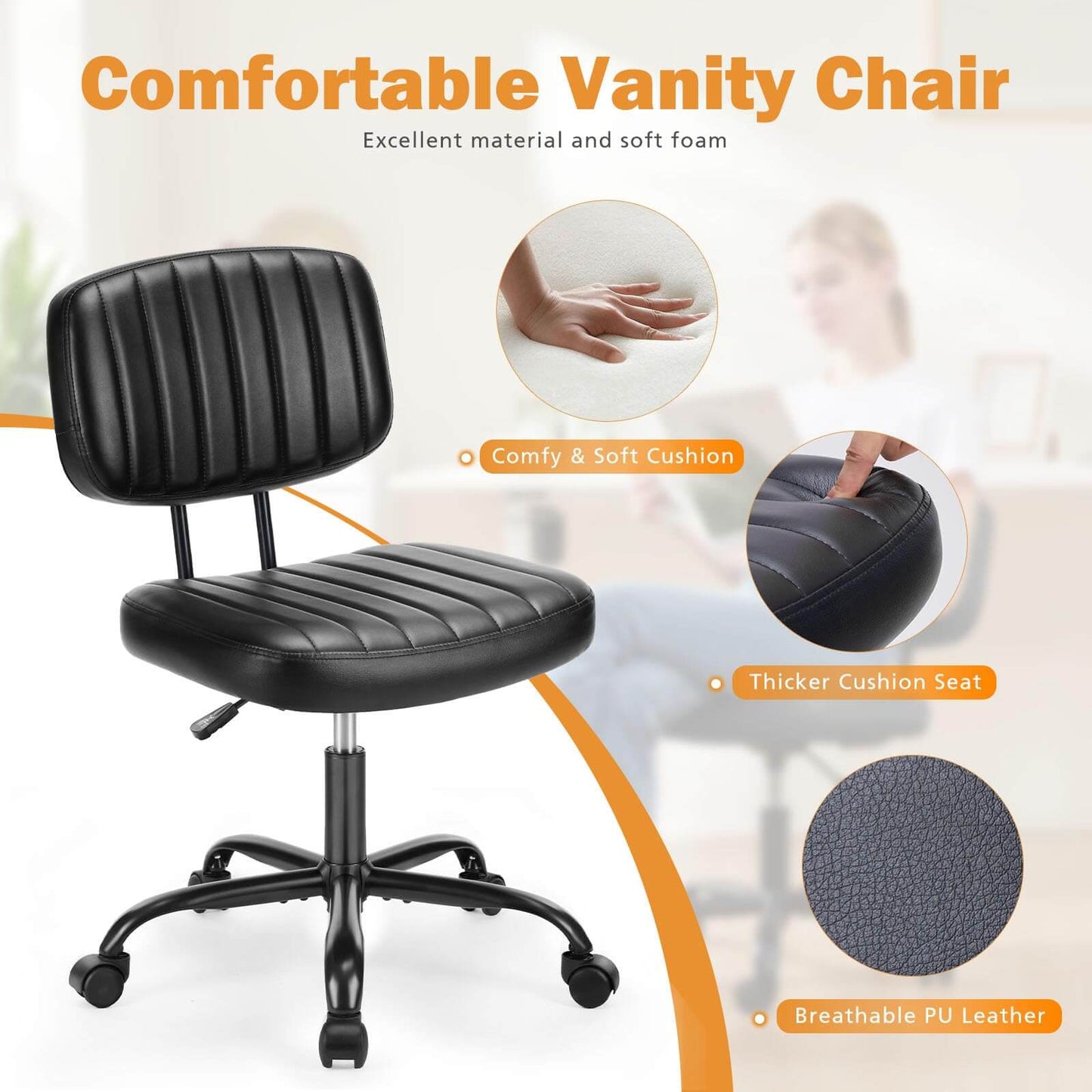 Adjustable Height 360° Rolling Swivel Computer Task Chair without Arm
