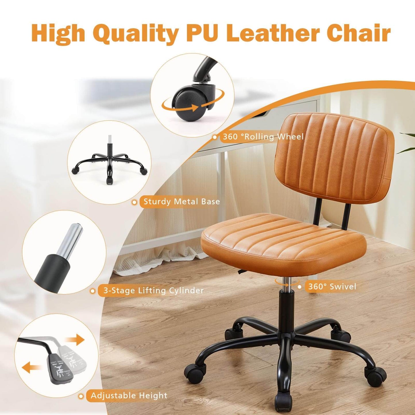 Adjustable Height 360° Rolling Swivel Computer Task Chair without Arm