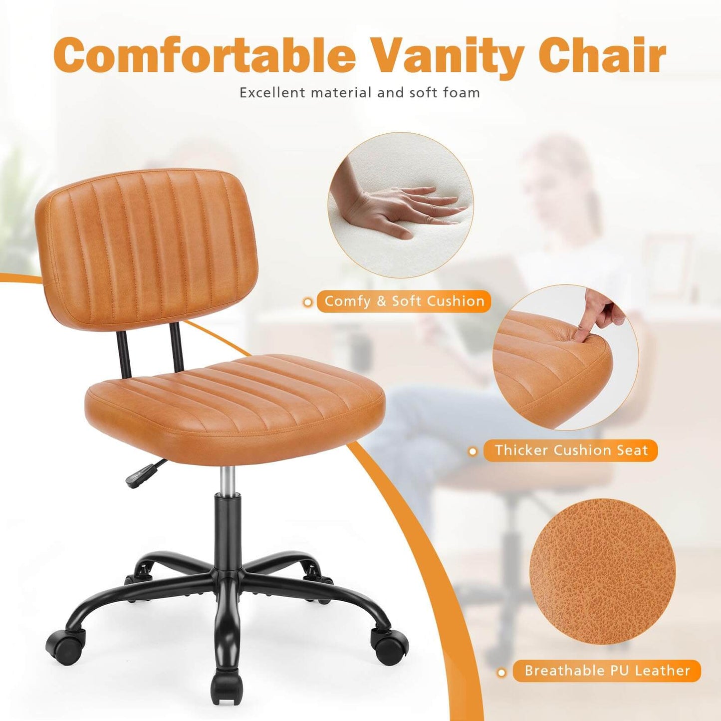 Adjustable Height 360° Rolling Swivel Computer Task Chair without Arm