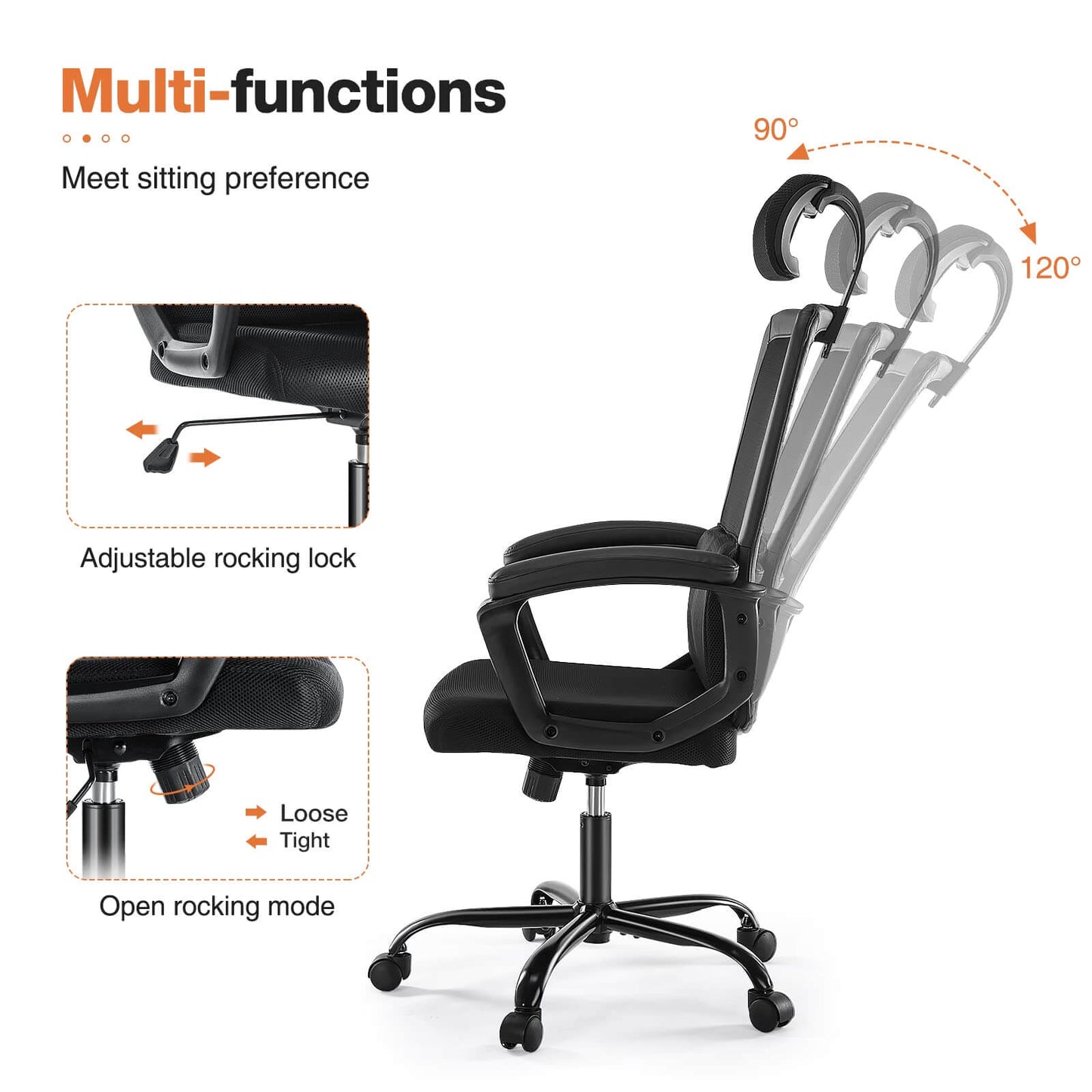 High Back Ergonomic Swivel Office Chair with Adjustable Headrest and Lumbar Support