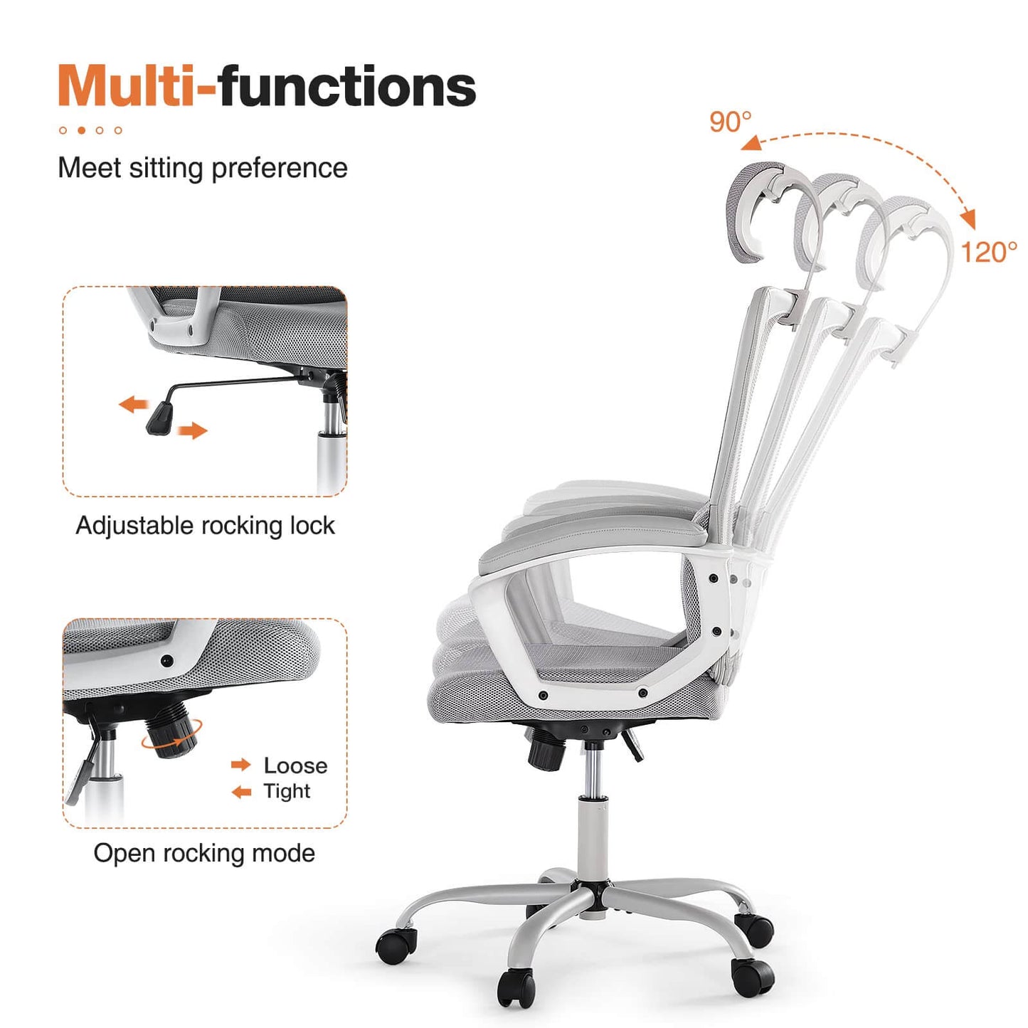 High Back Ergonomic Swivel Office Chair with Adjustable Headrest and Lumbar Support