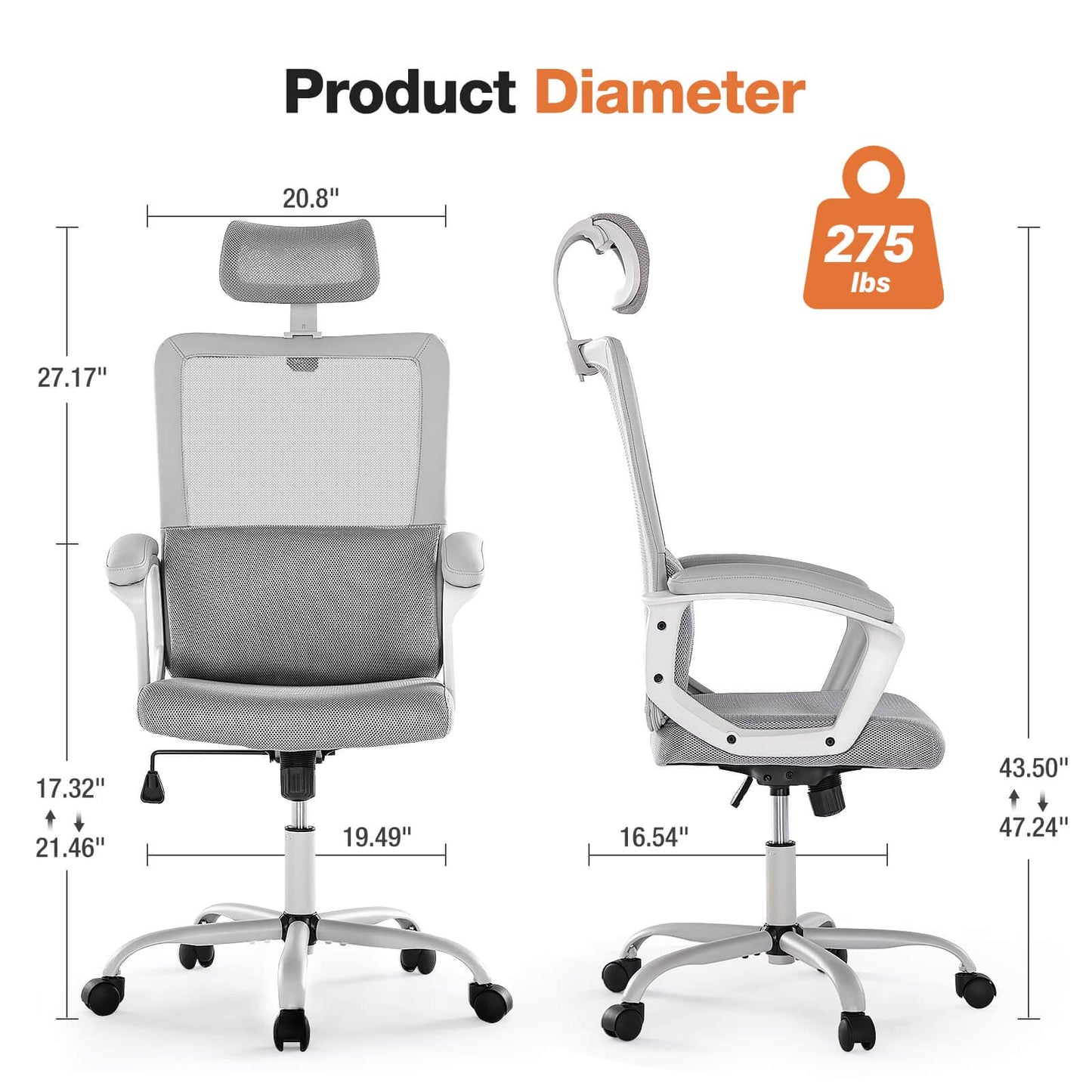 High Back Ergonomic Swivel Office Chair with Adjustable Headrest and Lumbar Support