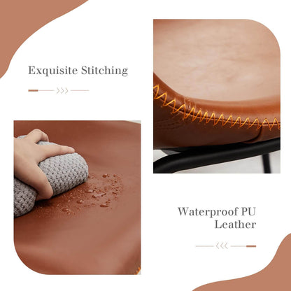 31 inch Armless Industrial Faux Leather Barstools with Metal Legs and Footrest, Dining Chairs for Home Office Kitchen Island