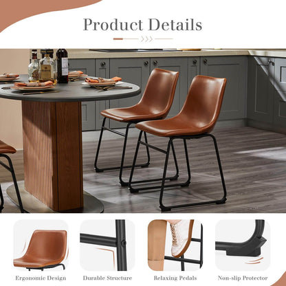 31 inch Armless Industrial Faux Leather Barstools with Metal Legs and Footrest, Dining Chairs for Home Office Kitchen Island