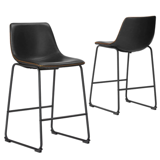 31 inch Armless Industrial Faux Leather Barstools with Metal Legs and Footrest, Dining Chairs for Home Office Kitchen Island