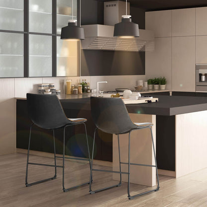 31 inch Armless Industrial Faux Leather Barstools with Metal Legs and Footrest, Dining Chairs for Home Office Kitchen Island