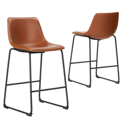31 inch Armless Industrial Faux Leather Barstools with Metal Legs and Footrest, Dining Chairs for Home Office Kitchen Island