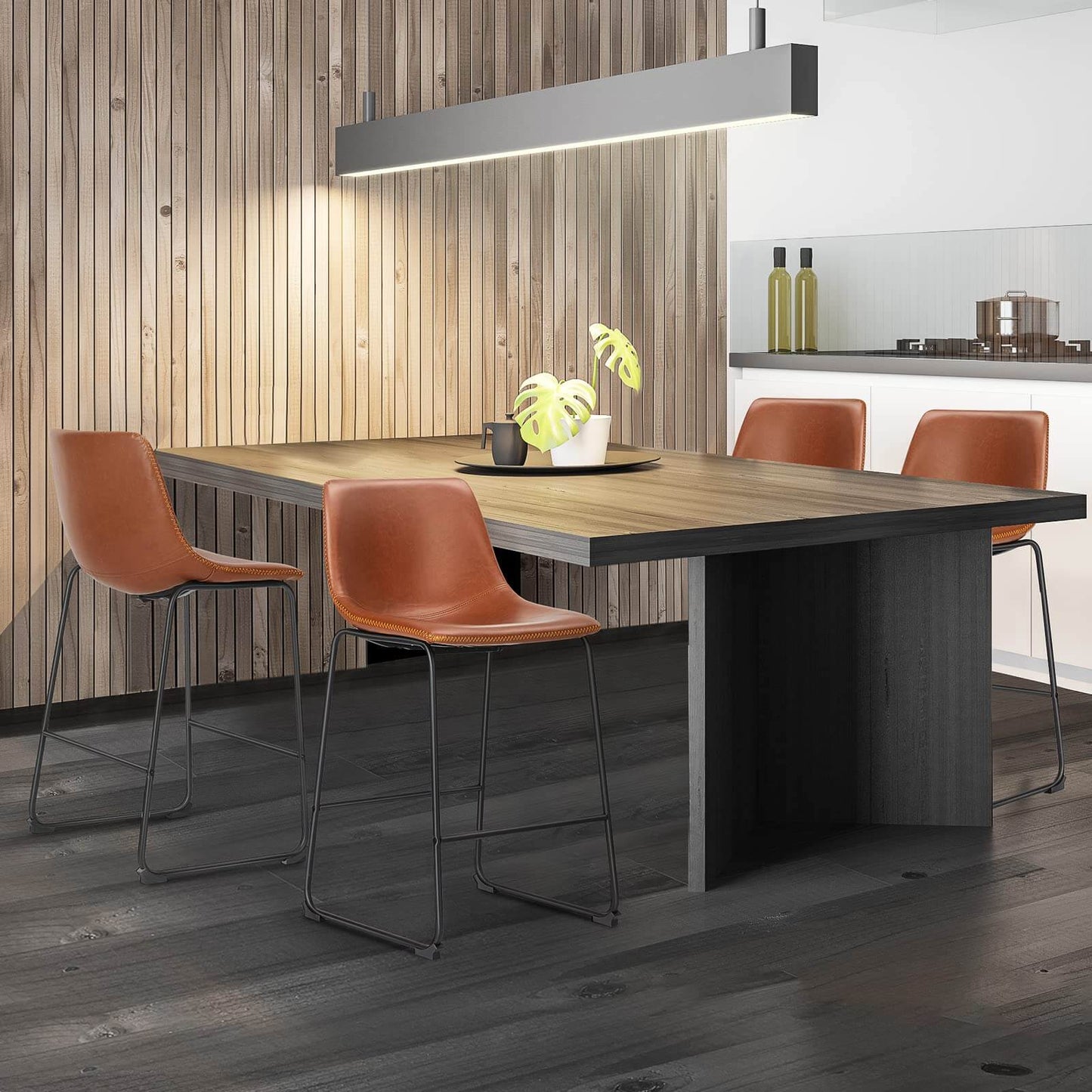 31 inch Armless Industrial Faux Leather Barstools with Metal Legs and Footrest, Dining Chairs for Home Office Kitchen Island