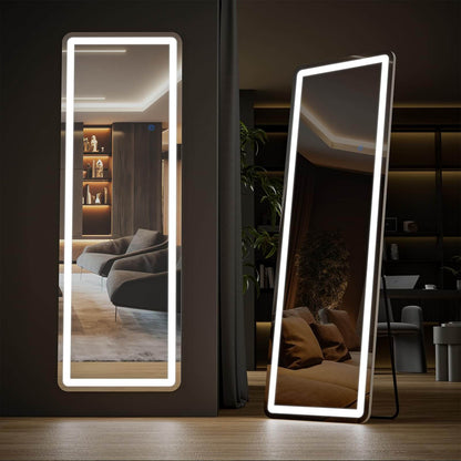 3 Color Lighting Mirror with LED Lights, 64"x21" Lighted Floor Standing Mirror with Stand, Wall Mounted Hanging