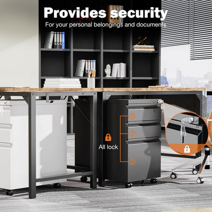 Sweetcrispy 3 Drawer Mobile Rolling File Cabinet With Lock  For Home Office