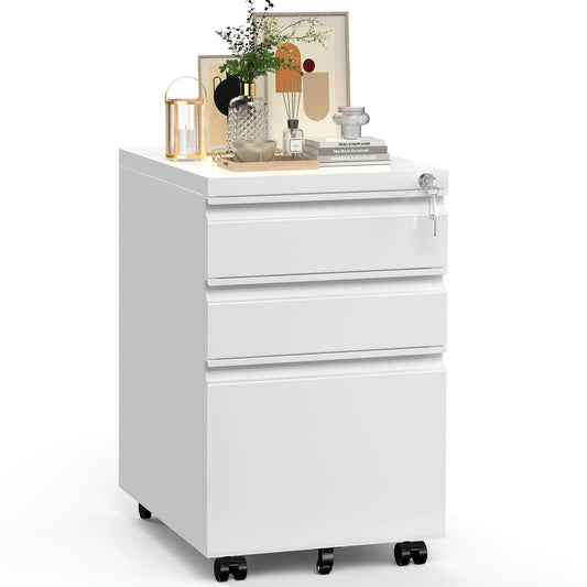 Sweetcrispy 3 Drawer Mobile Rolling File Cabinet With Lock  For Home Office