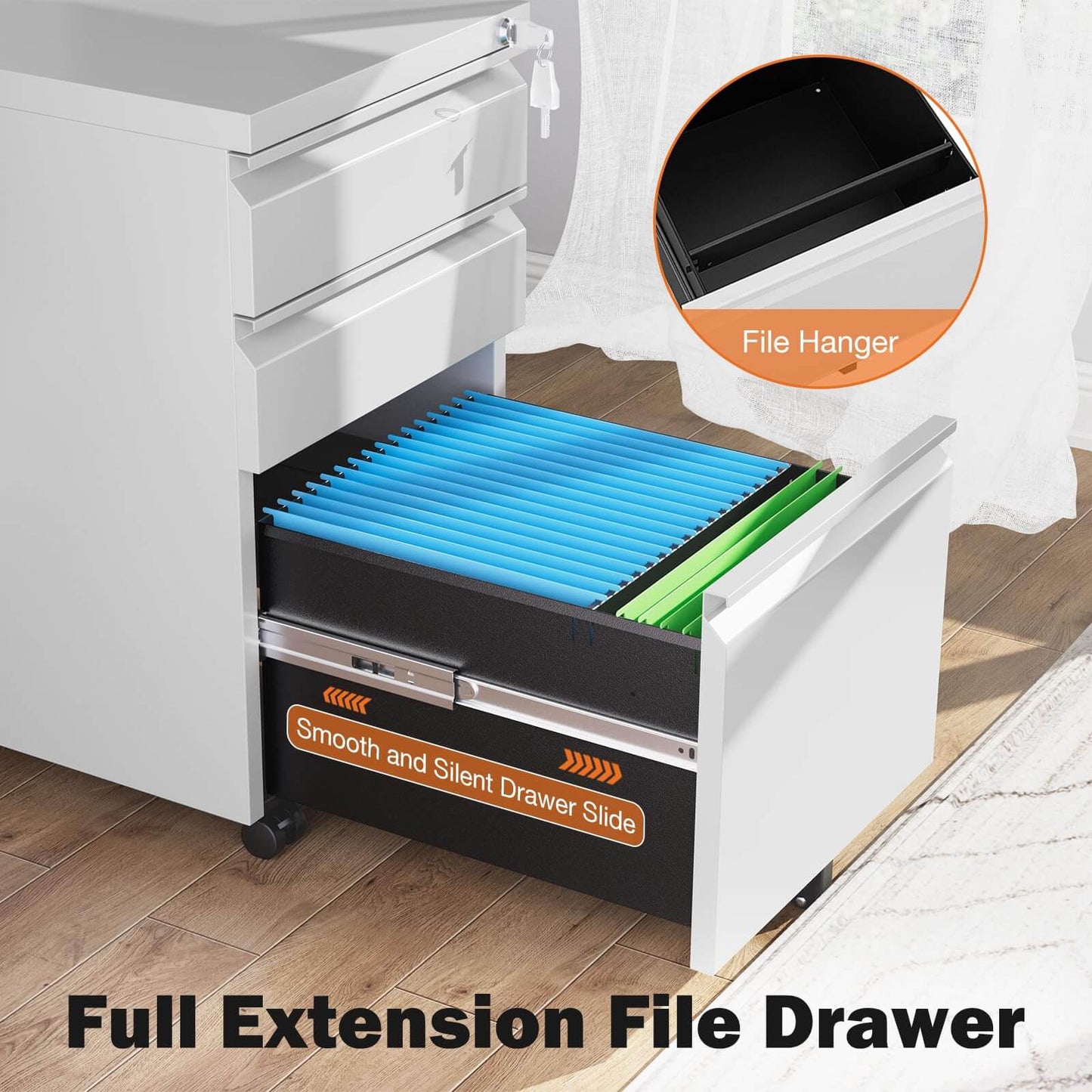 Sweetcrispy 3 Drawer Mobile Rolling File Cabinet With Lock  For Home Office