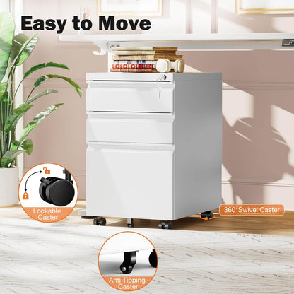 Sweetcrispy 3 Drawer Mobile Rolling File Cabinet With Lock  For Home Office