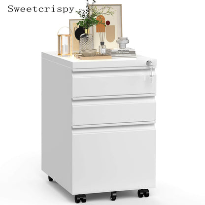 Sweetcrispy 3 Drawer Mobile Rolling File Cabinet With Lock  For Home Office