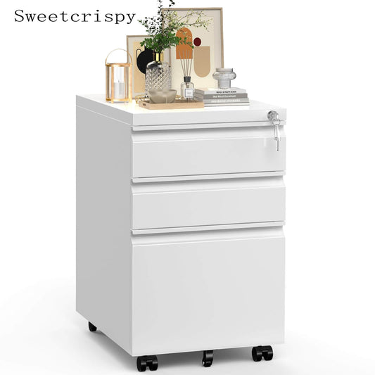 Sweetcrispy 3 Drawer Mobile Rolling File Cabinet With Lock  For Home Office