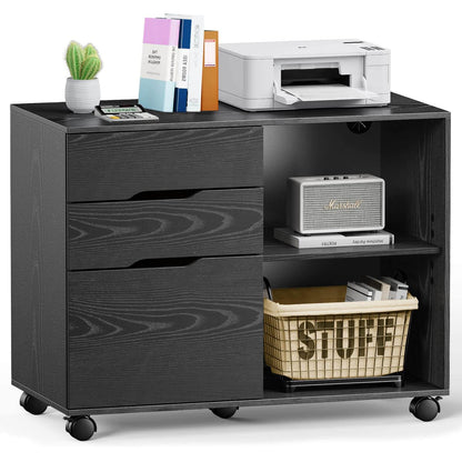 3 Drawer Mobile Rolling Lateral File Cabinet For Home Office And Kids Room