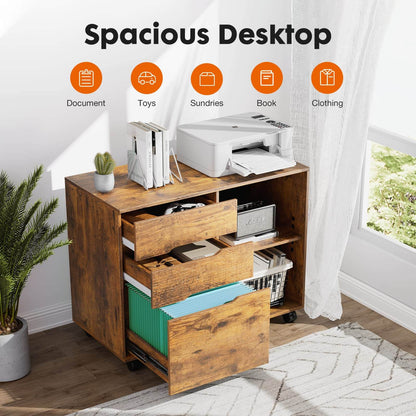 3 Drawer Mobile Rolling Lateral File Cabinet For Home Office And Kids Room