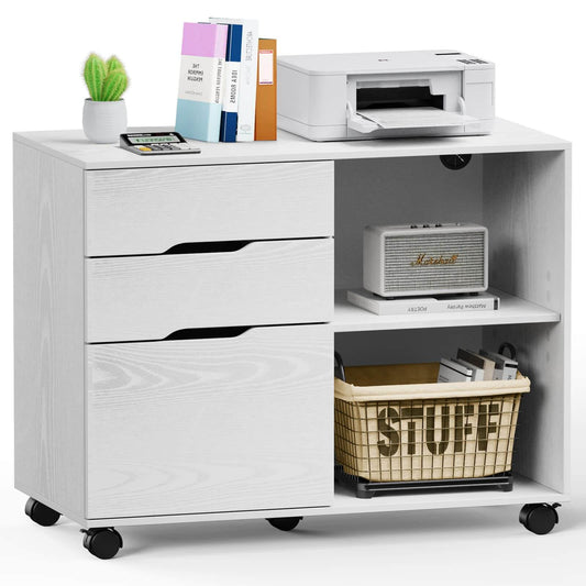 3 Drawer Mobile Rolling Lateral File Cabinet For Home Office And Kids Room