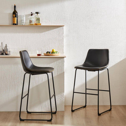 31 inch Armless Industrial Faux Leather Barstools with Metal Legs and Footrest, Dining Chairs for Home Office Kitchen Island