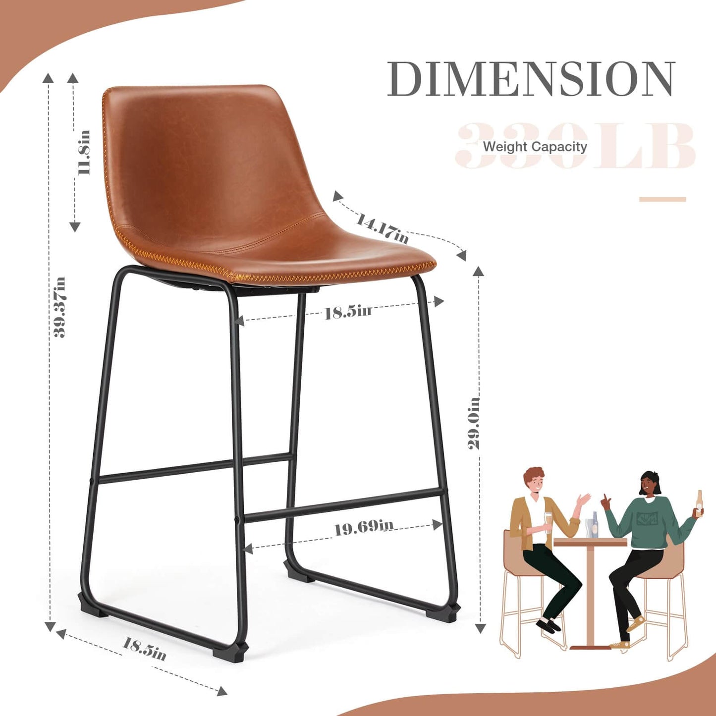 31 inch Armless Industrial Faux Leather Barstools with Metal Legs and Footrest, Dining Chairs for Home Office Kitchen Island